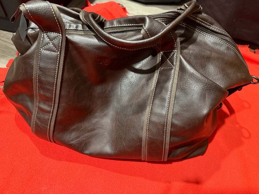 Bugatti Faux Leather Weekender Duffle Bag with Orange Lining
